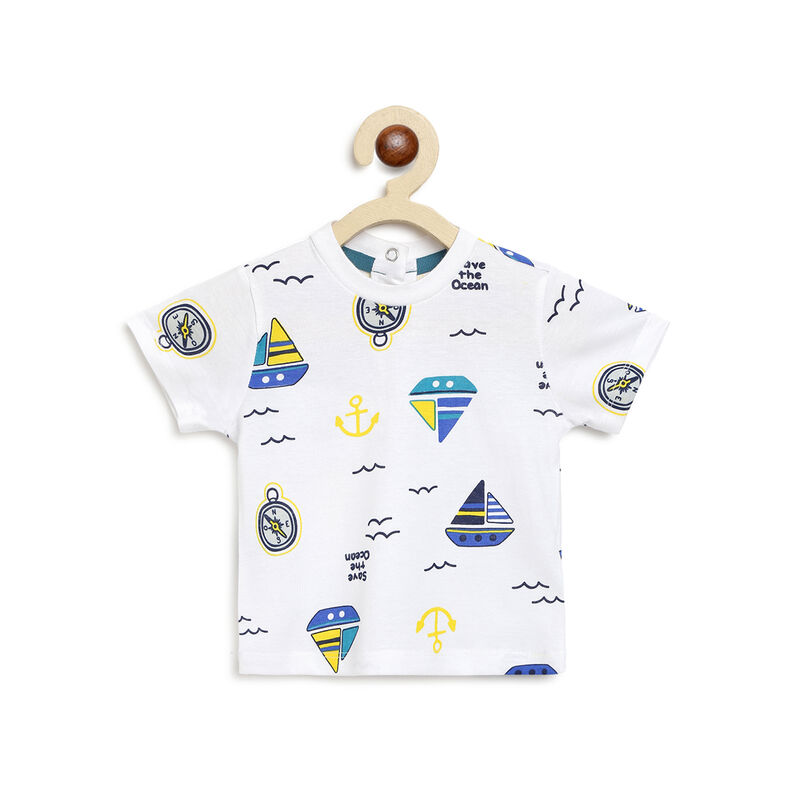 Boys White Short Sleeve Knitted T-Shirt image number null